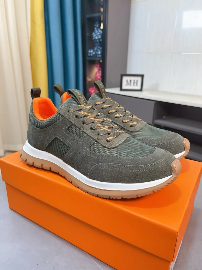 Men's shoes 💰440🌸🌸[HERMES] Hermès sneakers, the upper is made of calfskin and mesh, imported materials, full of texture, the lightweight sole is decorated with contrasting patterns, creating a versatile fashion style. Size: 38-44